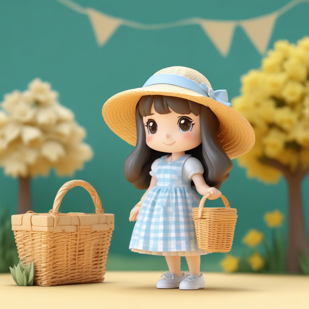 🍎复古野餐Q版：格子裙与编织篮，阳光甜美系！