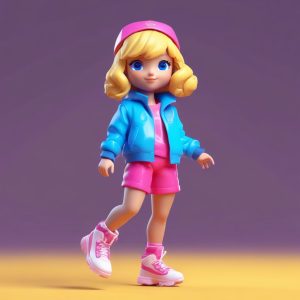 👟复古运动风Q版：80年代轮滑女孩的动态平衡！🏃‍♀️
