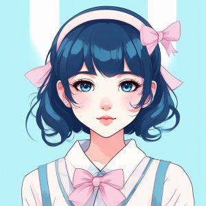 🍬干净到极致！日系侧颜杀：Q版女孩的无暇蓝调肖像画