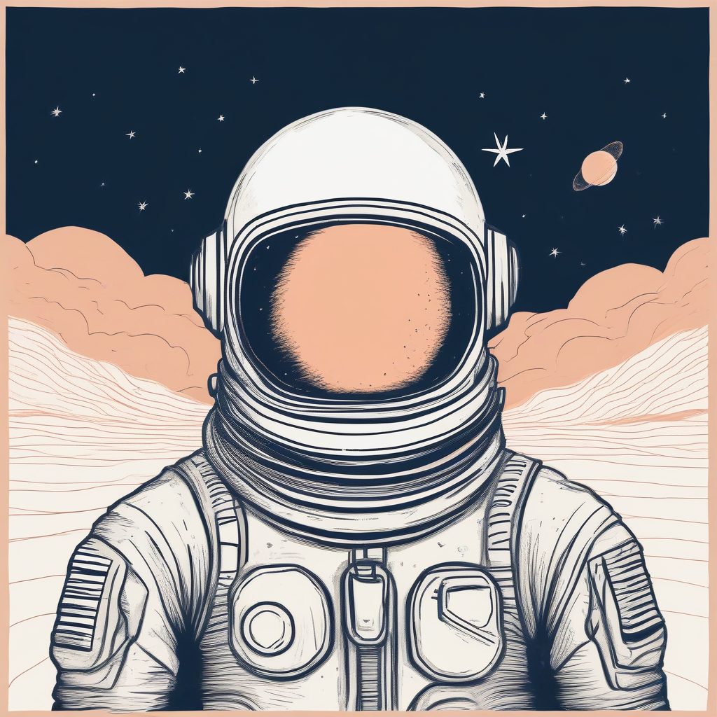 孤独的极简插画：戴着宇航员头盔的Hand drawn肖像 | 温暖治愈系画风✨