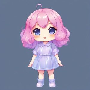 💎果冻透明感！潮流全身Q版插画，PNG透明底风格提示词！