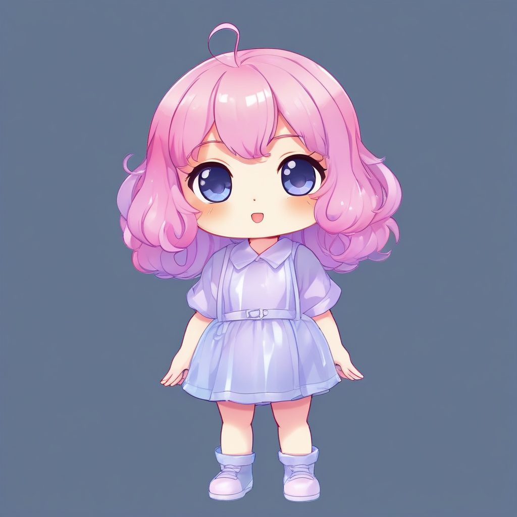 💎果冻透明感！潮流全身Q版插画，PNG透明底风格提示词！