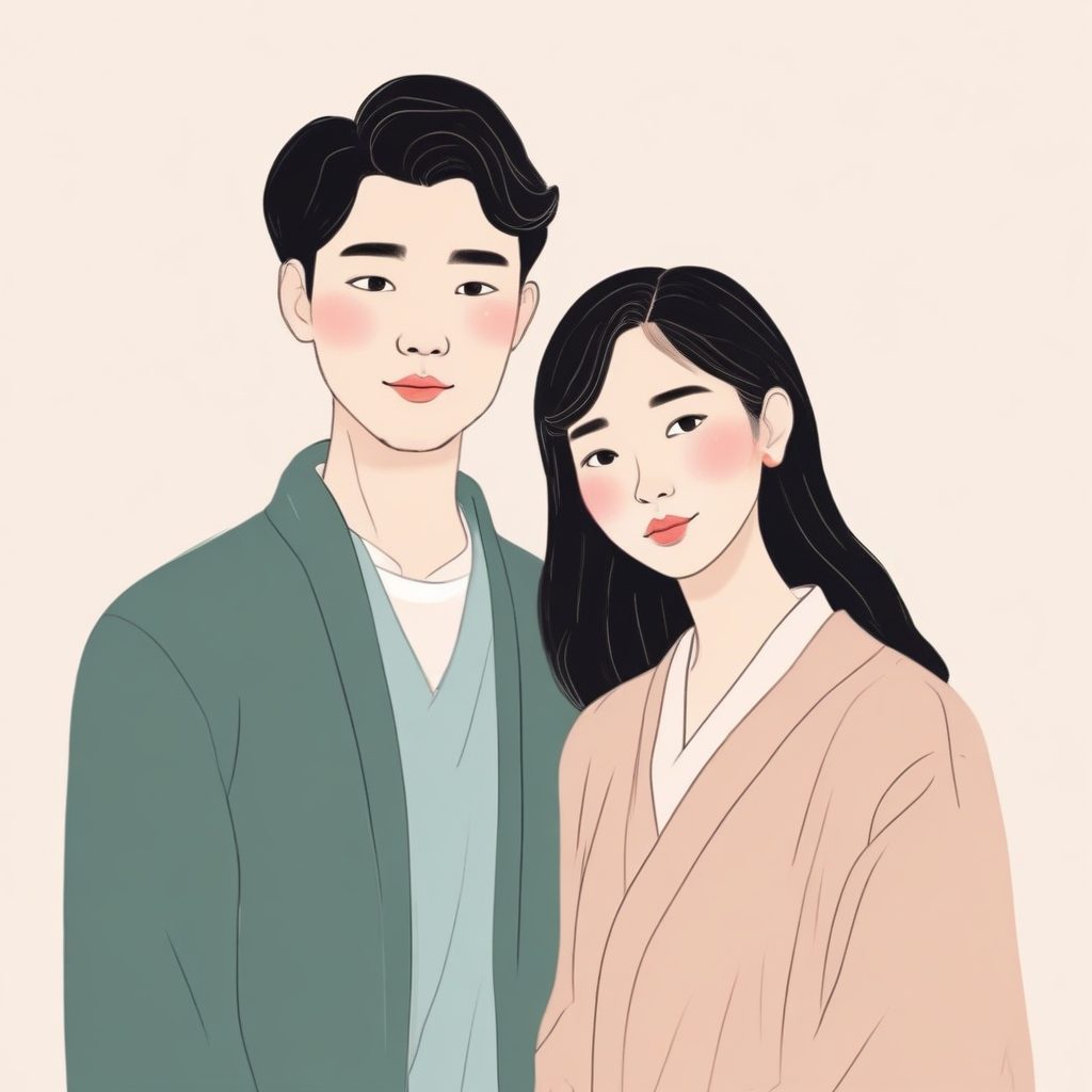 💖韩系ins风极简铅笔手绘情侣肖像，适合头像和壁纸的超清画质分享