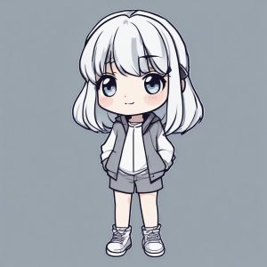 🌸极简动漫角色卡哇伊Q版女孩：手绘线条感全身站立照！