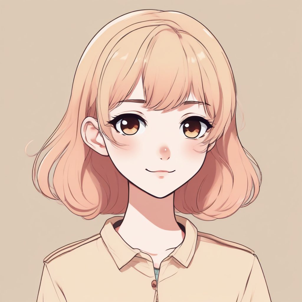 极简动漫：一个极简可爱少女动漫风格肖像，纯色背景