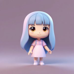 🌸 极简Q版女孩全身立绘：3D渲染，丰富的表情动作