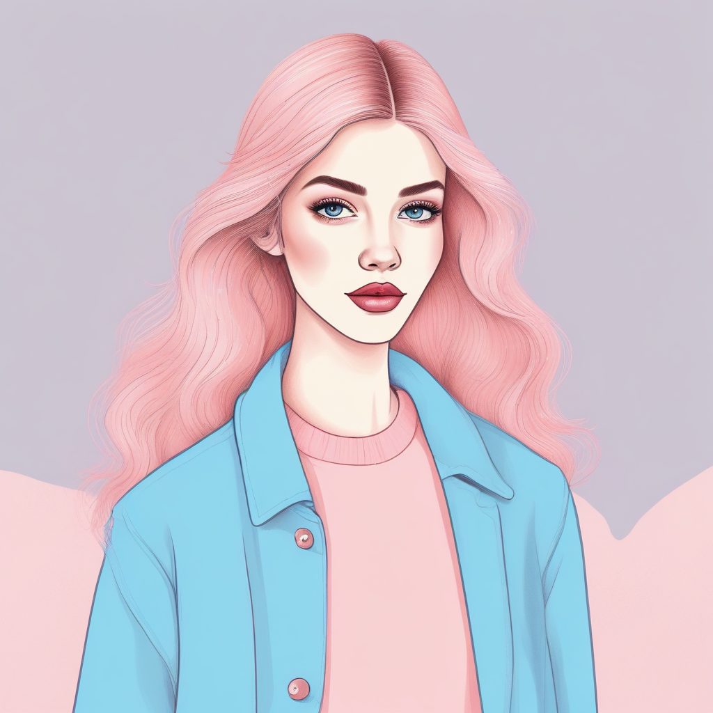 🍓极简软萌风粉蓝少女手绘插画 | 温柔纯色背景肖像🔥