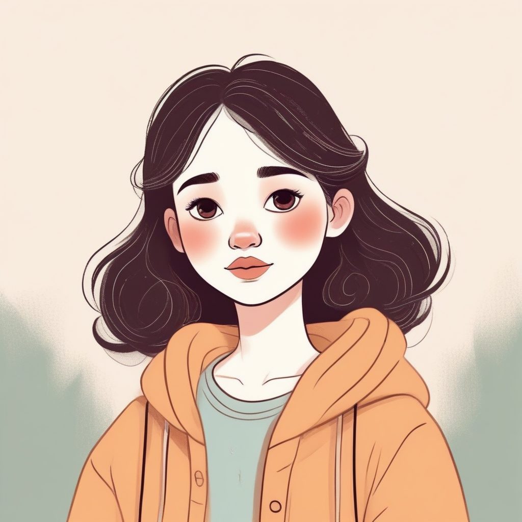 🔥极简软萌风手绘插画：粉蓝时尚少女肖像，纯色背景✨