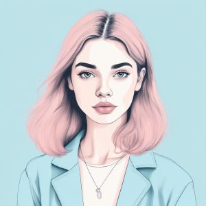 💖极简软萌风手绘插画：粉蓝系时尚少女，纯色背景 | 爆款头像素材