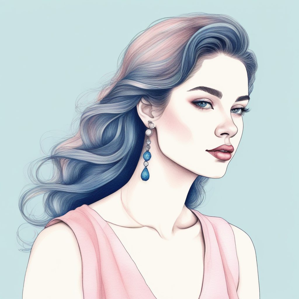 💖极简软萌风手绘插画：粉蓝系时尚少女, 奶油肌质感!