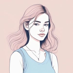 💖极简软萌风手绘插画：粉蓝系时尚少女肖像✨