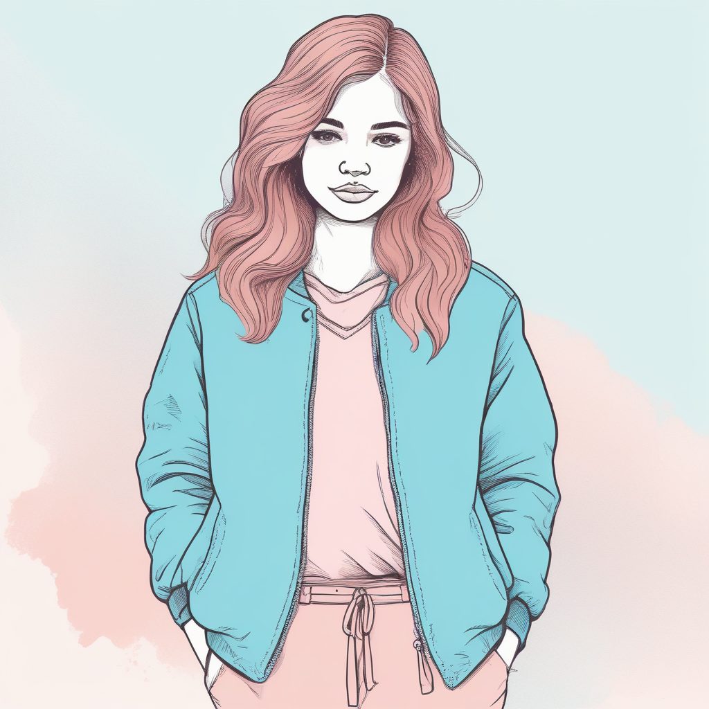 🎨 极简软萌风手绘插画 | 粉蓝系时尚少女肖像 💕纯色背景✨