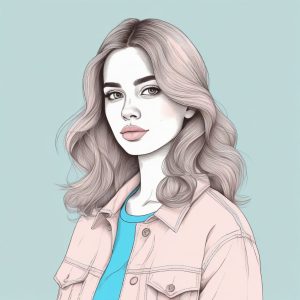 💫 极简软萌风手绘少女头像：粉蓝系时尚肖像，纯色背景✨