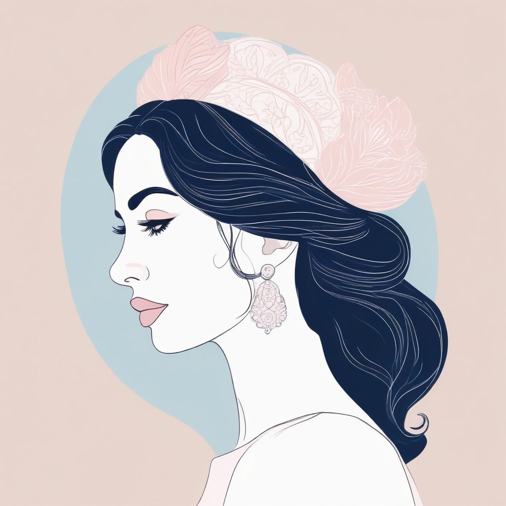 极简线稿 | 粉蓝时尚女孩头像装扮：纯色背景手绘插画🔥