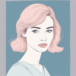 💖极简线稿手绘插画：粉蓝系时尚女孩头像装扮，纯色背景🔥