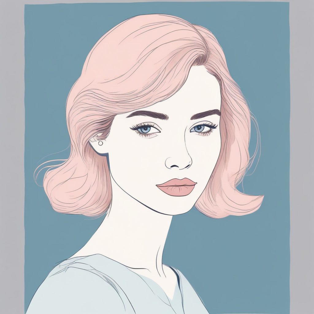 💖极简线稿手绘插画：粉蓝系时尚女孩头像装扮，纯色背景🔥