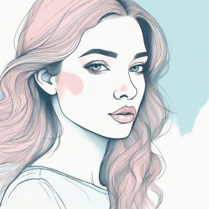 🔥极简线稿手绘插画：粉蓝系时尚女孩头像装扮 极致纯色背景设计 🌸✨