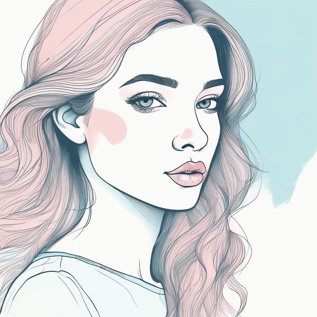 🔥极简线稿手绘插画：粉蓝系时尚女孩头像装扮 极致纯色背景设计 🌸✨