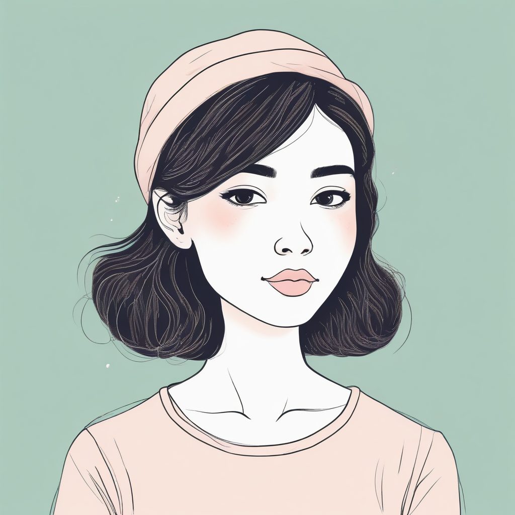 💖极简线稿手绘插画：可爱女孩软萌肖像，粉蓝配色纯背景🔥