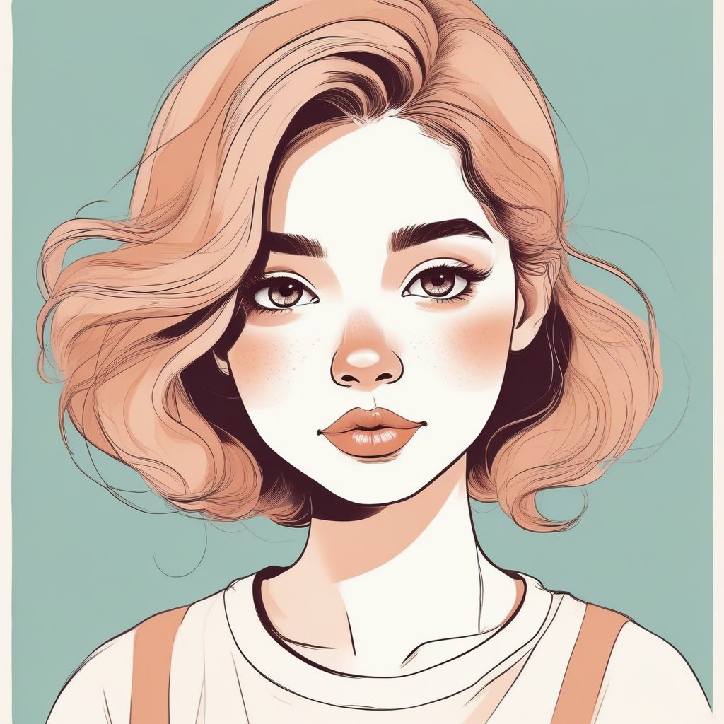 💖极简线稿手绘插画 | 可爱时尚女孩肖像 | 软萌粉蓝背景✨