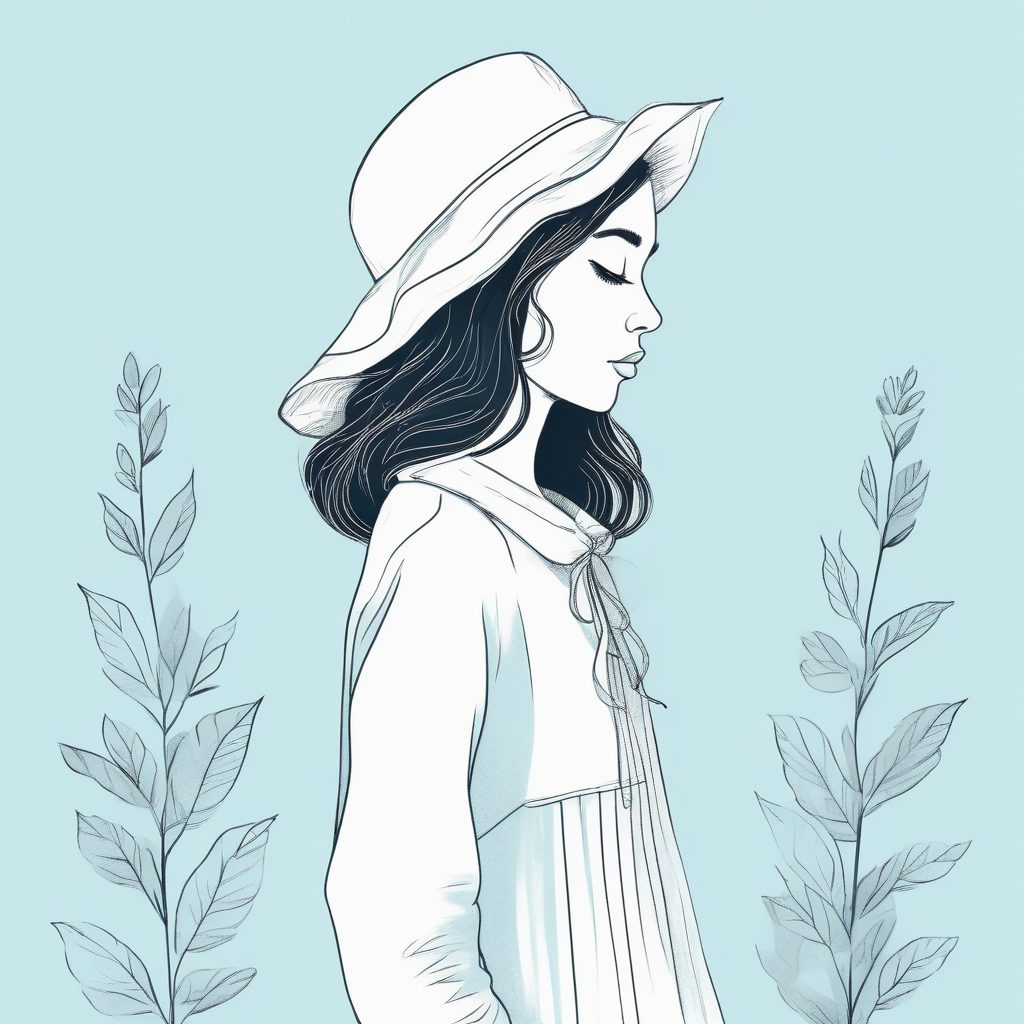 💖极简线稿手绘插画 | 软萌时尚女孩肖像 | 粉蓝色系背景✨