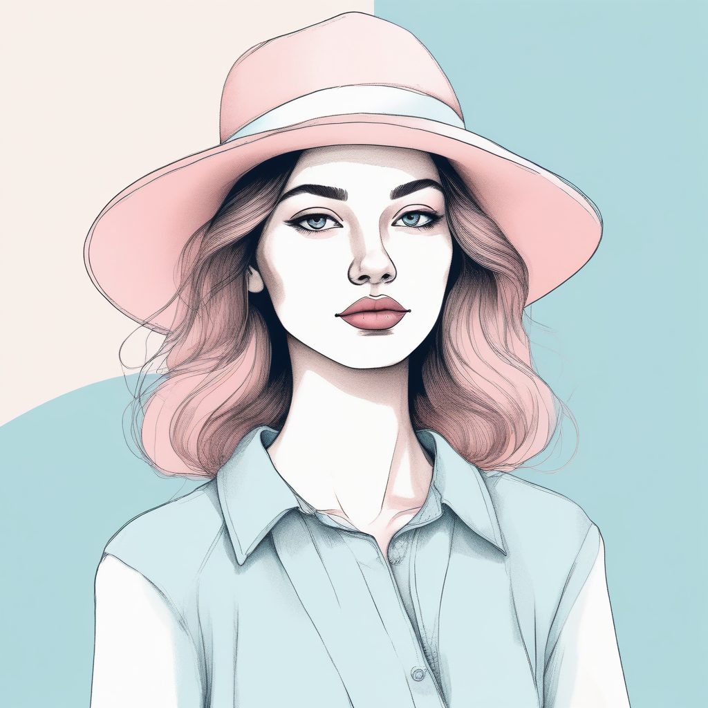 🎨 极简线稿手绘插画：时尚女孩头像，粉蓝系配色，纯色背景 | 单人极简头像设计灵感 💖