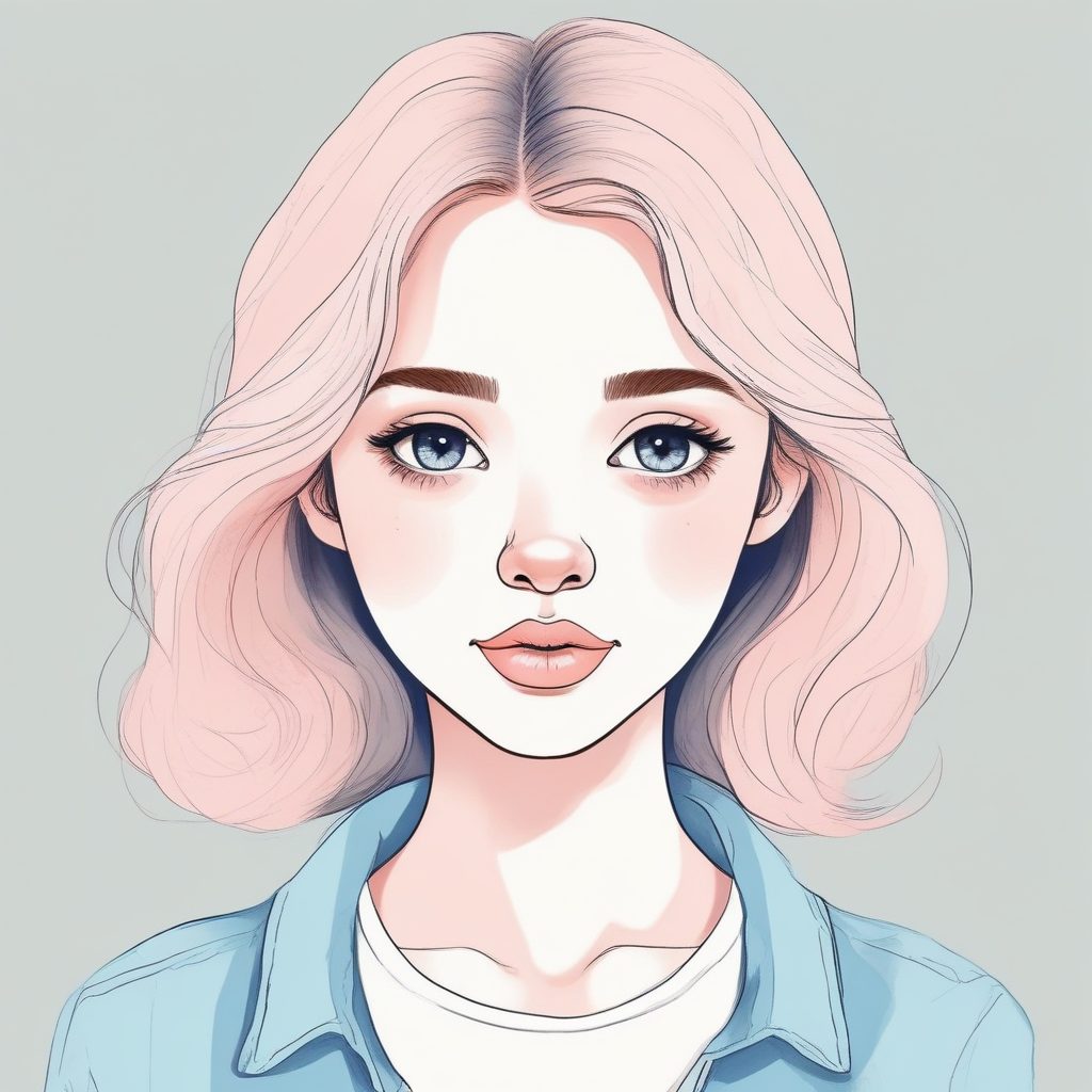 💖极简线稿手绘丨软萌女孩肖像！粉蓝渐变背景，纯色干净背景太适合做头像啦！