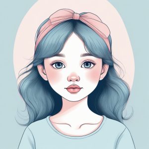 🎨 极简线稿手绘女孩，粉蓝配色软萌风格肖像 | 单人纯色背景插画灵感