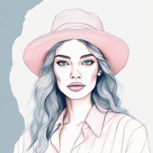 💖精致粉蓝少女肖像：极简线稿手绘，纯净背景