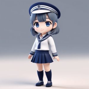 🎒JK制服Q版天花板！极简3D渲染, 治愈系蓝白搭配💙