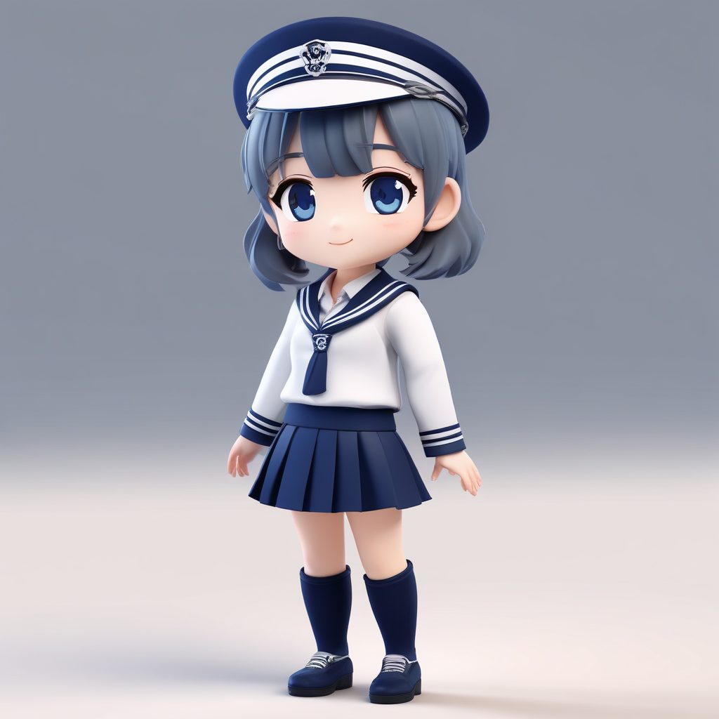 🎒JK制服Q版天花板！极简3D渲染, 治愈系蓝白搭配💙