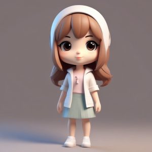 可爱Q版人物：一个可爱时尚的Q版 chibi 女孩，时尚装扮，表情动作丰富，纯色背景