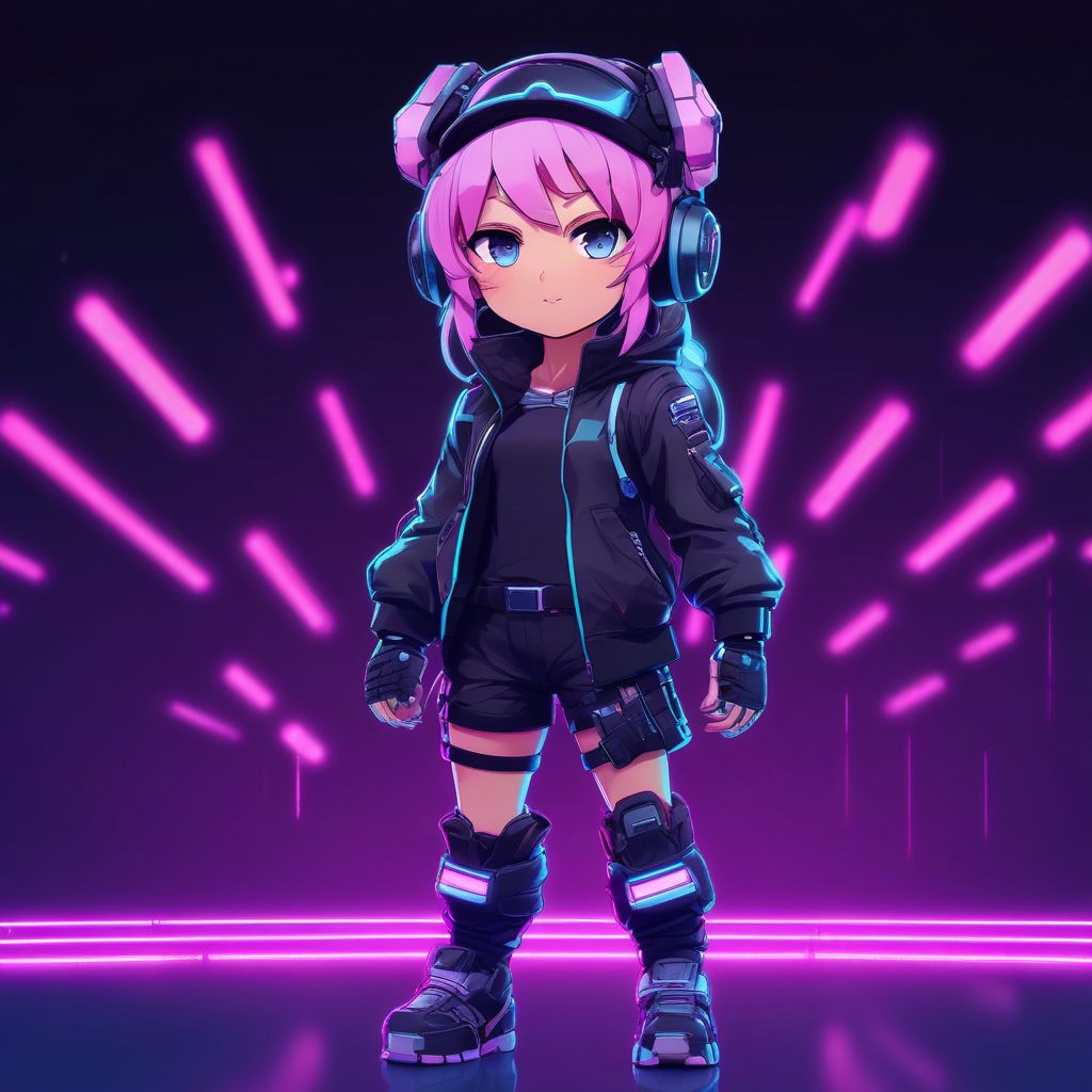 👾酷帅Q版赛博朋克少女！霓虹配色+动态机能风，这才是未来头像！⚙️