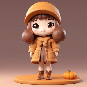 🍂美拉德秋冬风盲盒！Q版女孩的复古穿搭，奶油焦糖配色提示词