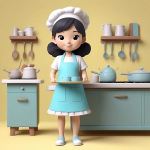 👩‍🍳美食博主Q版：围裙与烘焙工具，甜点治愈系！