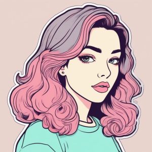 🖍️美式复古贴纸风！粗轮廓线条少女头像 | 纯色背景