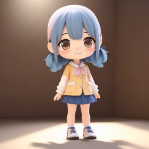 🔥Q版JK美少女立绘！C4D粘土风制服手办全身像AI绘画提示词