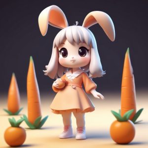 🔥Q版兔耳娘手办立绘生成！C4D粘土风盲盒全身像AI绘画提示词