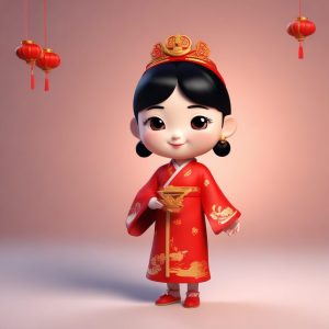 🧧Q版新年喜庆娃娃：全身站立，红火粘土公仔盲盒提示词！