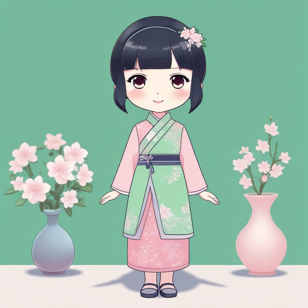 🎀旗袍少女Q版：复古优雅，绝美全身站姿插画！