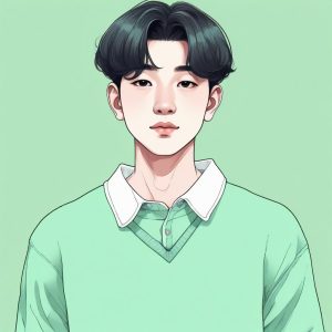 🌿清新治愈系！薄荷绿学院风少年插画，极简壁纸首选