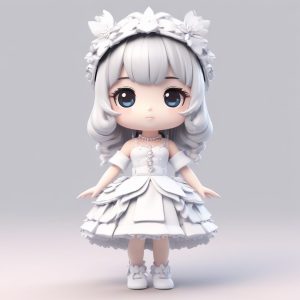 _qos_洛丽塔_Q版女孩插画，3D粘土盲盒风格，适合头像和卡片设计