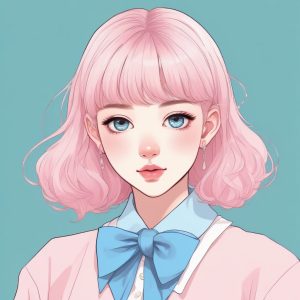 🎀日系美学 | 治愈系蓝粉配色的漫画风少女头像🎨
