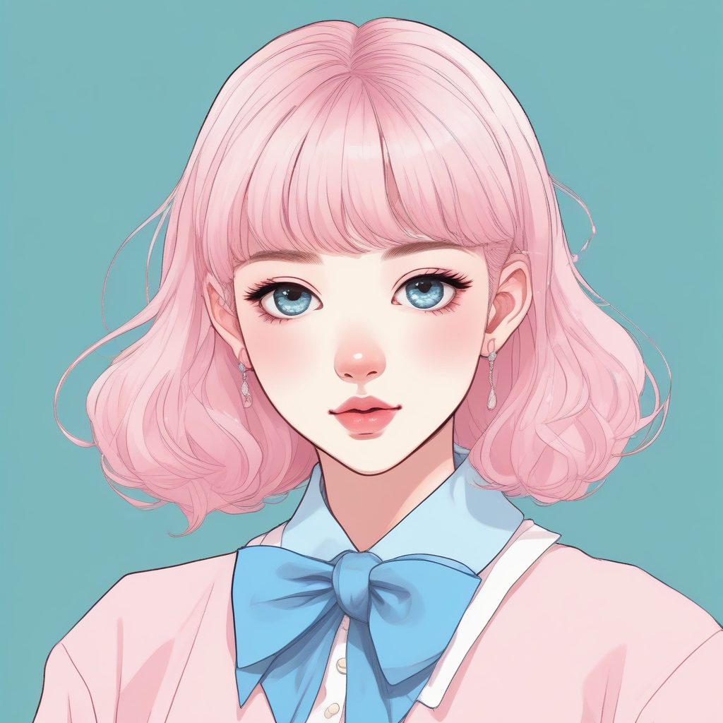 🎀日系美学 | 治愈系蓝粉配色的漫画风少女头像🎨