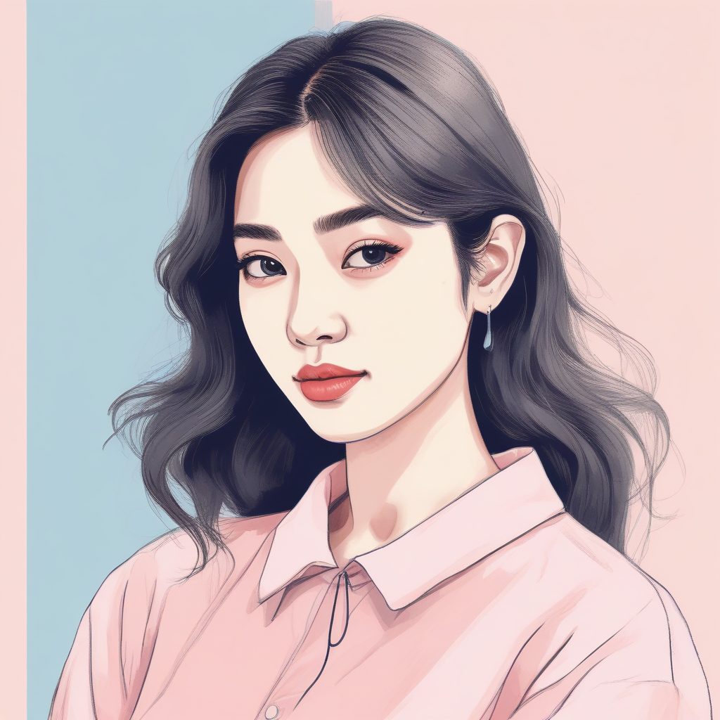 🌸日系软萌风手绘肖像：温柔粉蓝少女头像