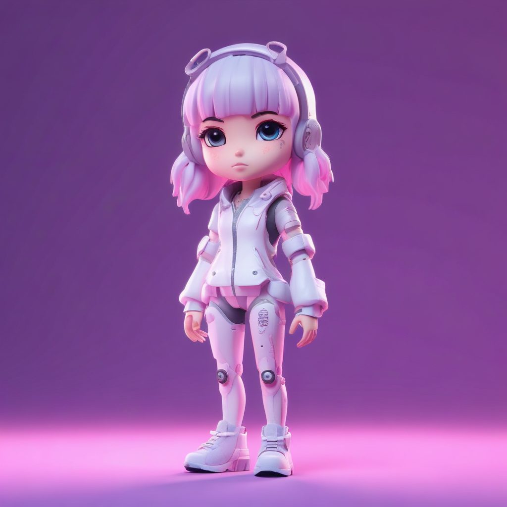 👾软科幻Q版赛博朋克少女,粉紫色调的未来感头像！