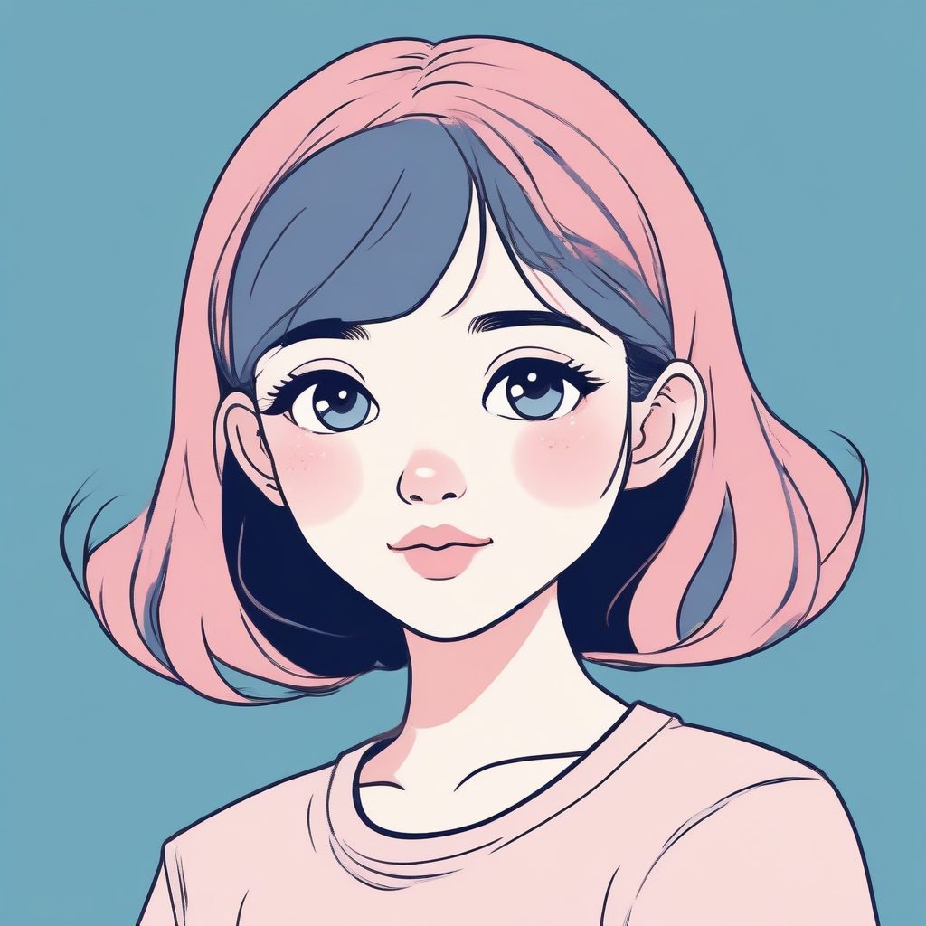 🔥日系极简手绘少女头像！粉蓝配色软萌上线