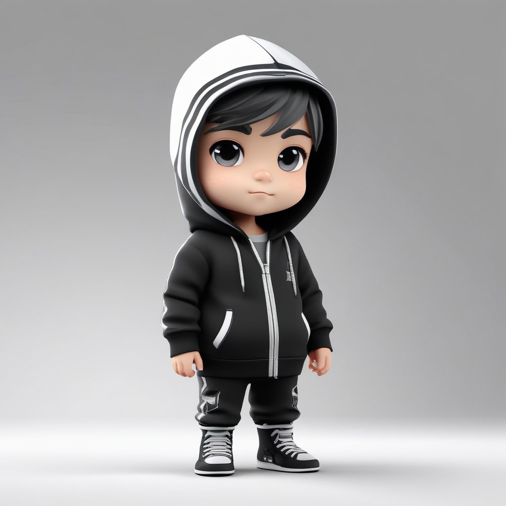🔥Q版黑白线条卫衣少年头像生成！C4D盲盒风全身照AI绘画提示词