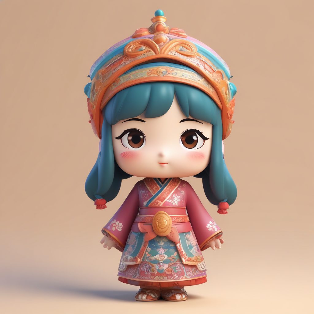 🔥敦煌风Q版盲盒手办设计！C4D粘土风格全身像3D渲染提示词分享