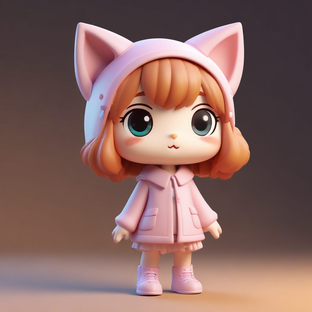 绝美Q版猫耳娘头像生成！C4D粘土风盲盒设计全身AI绘画提示词